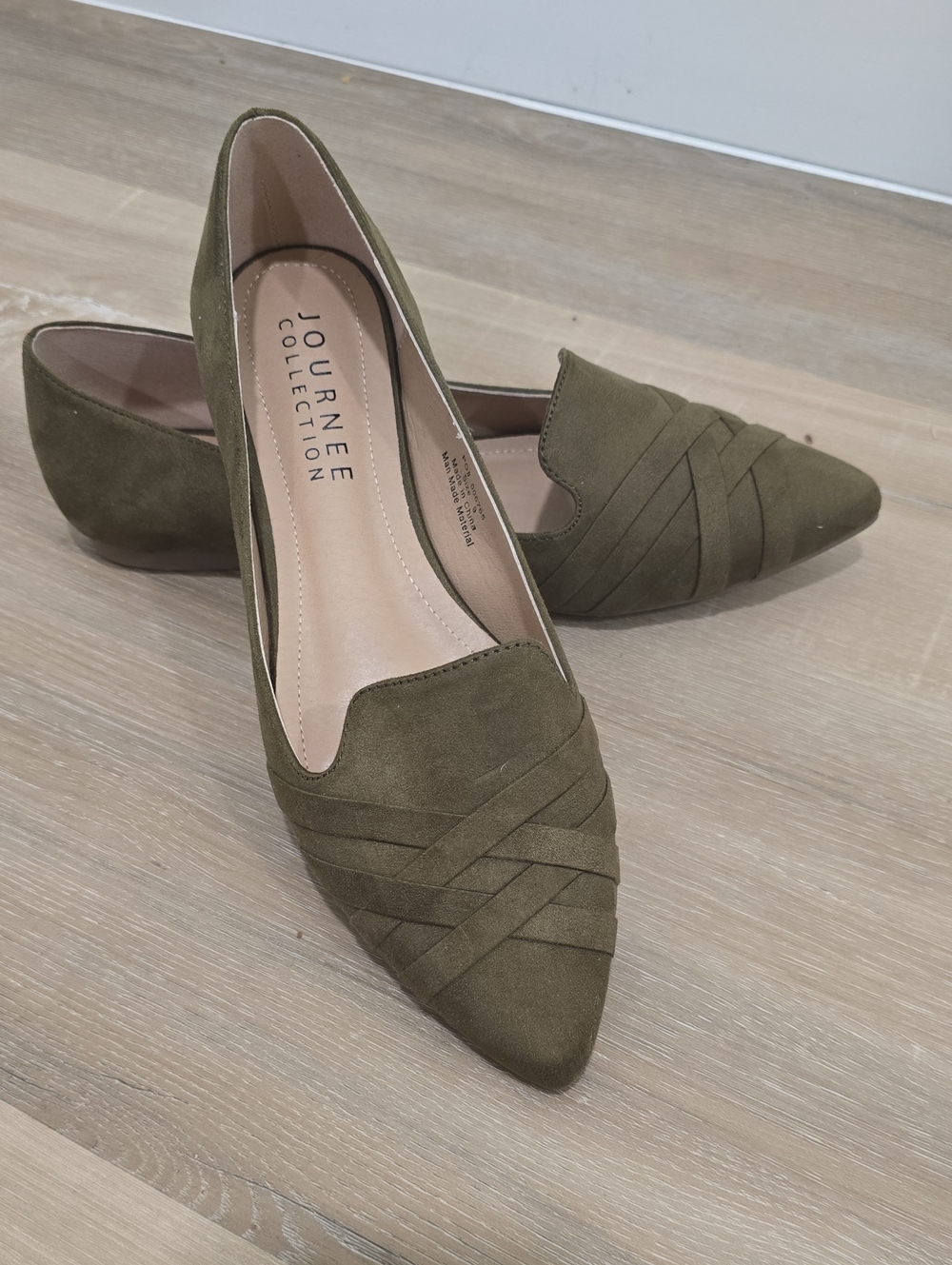 Journee Collection Olive Pointed Slip-On Flats with Braided Detail
